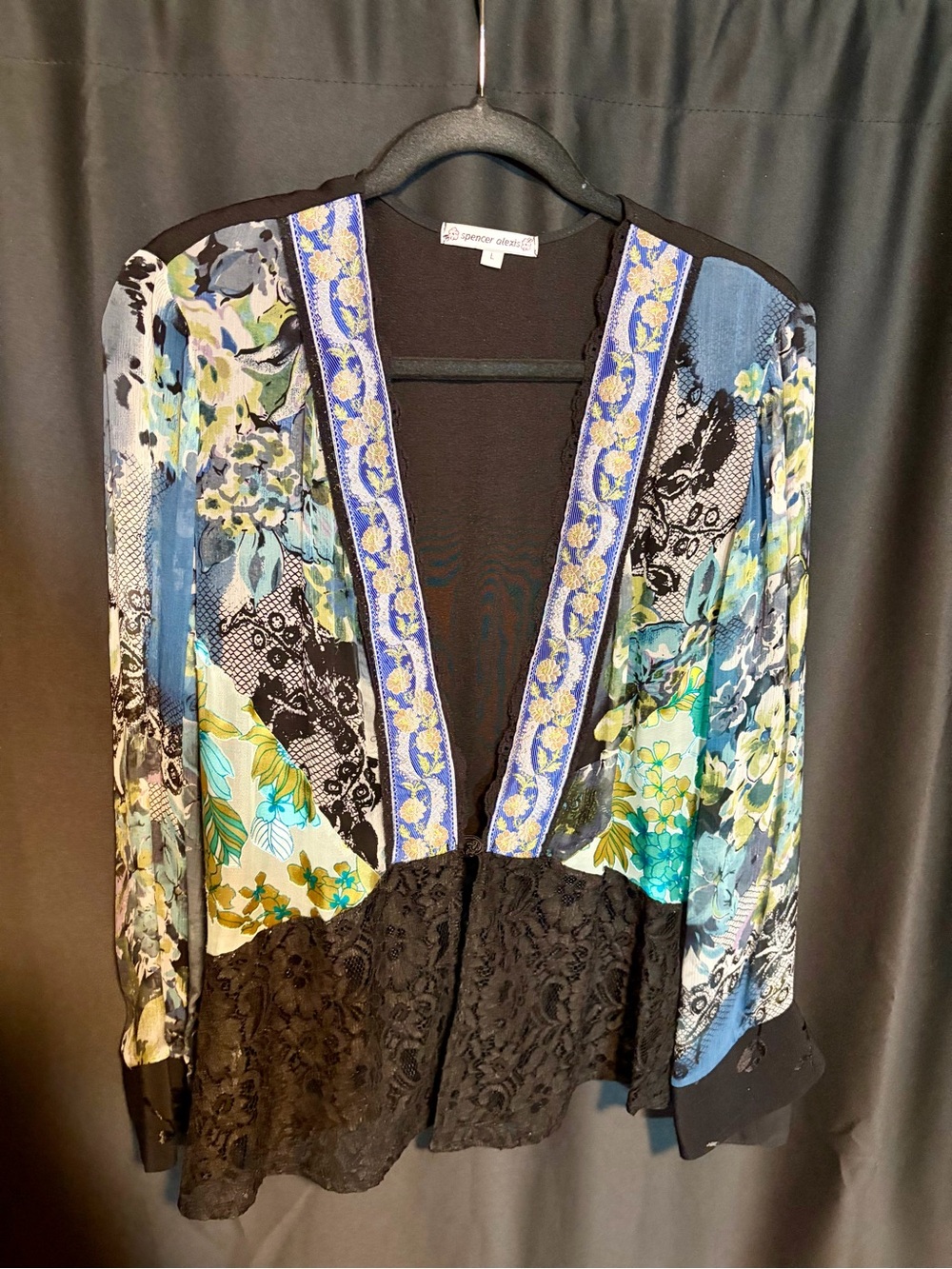 spencer alexis Floral & Lace Mixed-Media Kimono jacket
